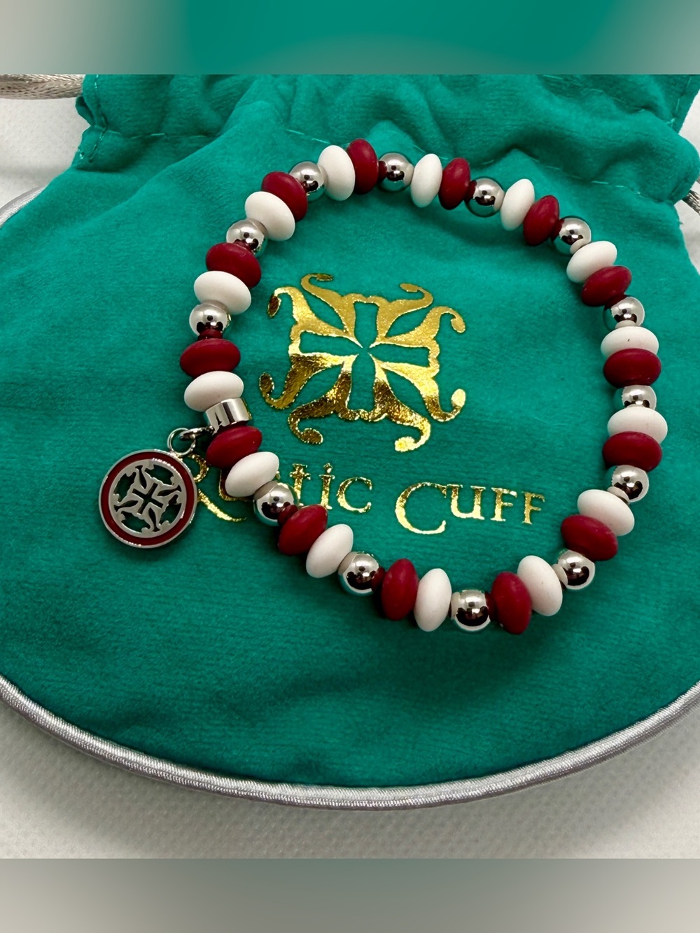 Rustic Cuff Courtney Game Day - Red, White & Silver Bracelet